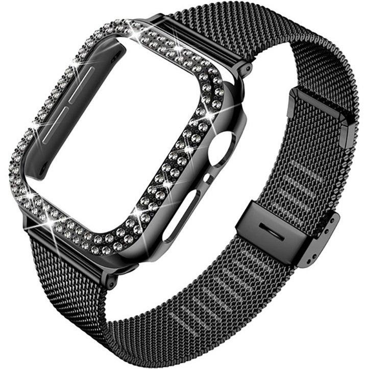 Bracelet + Case with Diamonds for Apple Watch 7/8/9 41mm, Black
