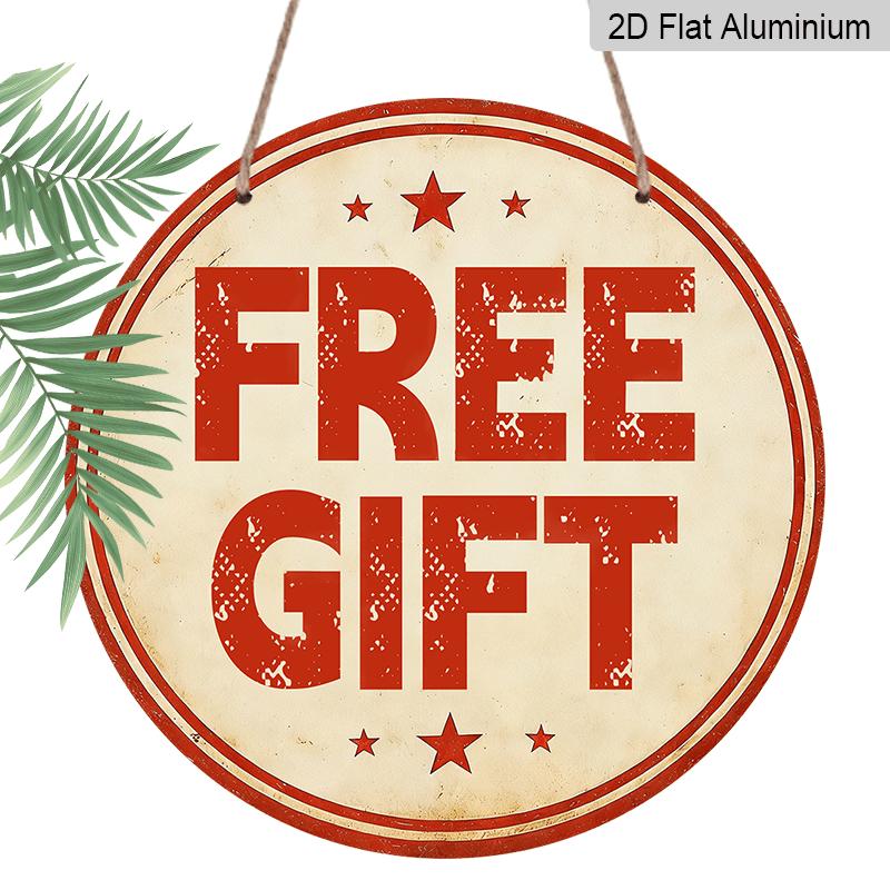 2D Flat, 1pc Large 30*30cm Round "FREE GIFT" Vintage Aluminium Sign, Retro Store Decor, Interesting Decoration of Studios, Warehouses, and Garages