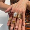 Ingemark 2026 New Fashion Metal Flower Open Rings for Women Creative Baroque Imitation Pearl Rings Y2K Bridal Wed Jewelry Gift