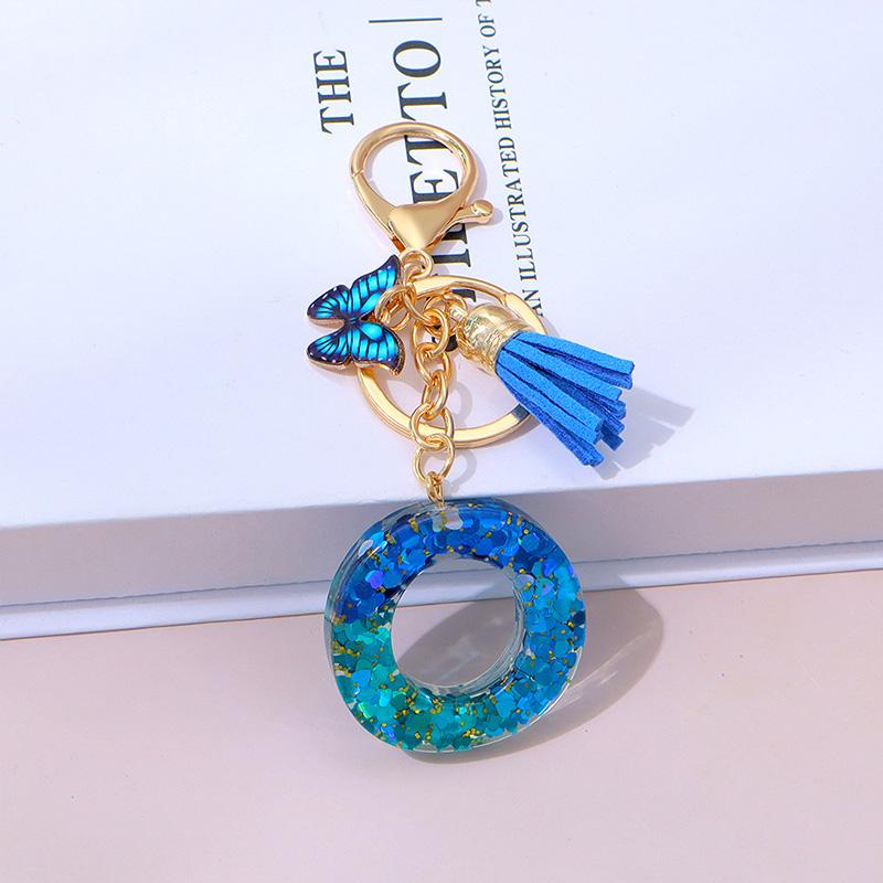 1 шт. Брелок с надписью для подвески на рюкзак, держатель для ключей, брелок с кисточкой, бабочка, милая градиентная смола, синий с пайетками