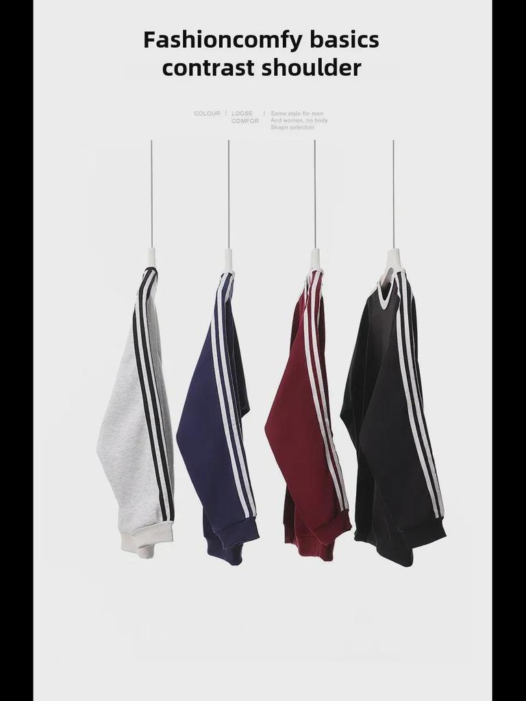 Полосатый свитер в стиле американского ретро-колледжа: Свободный крой, круглый вырез, длинный рукав, толстовка