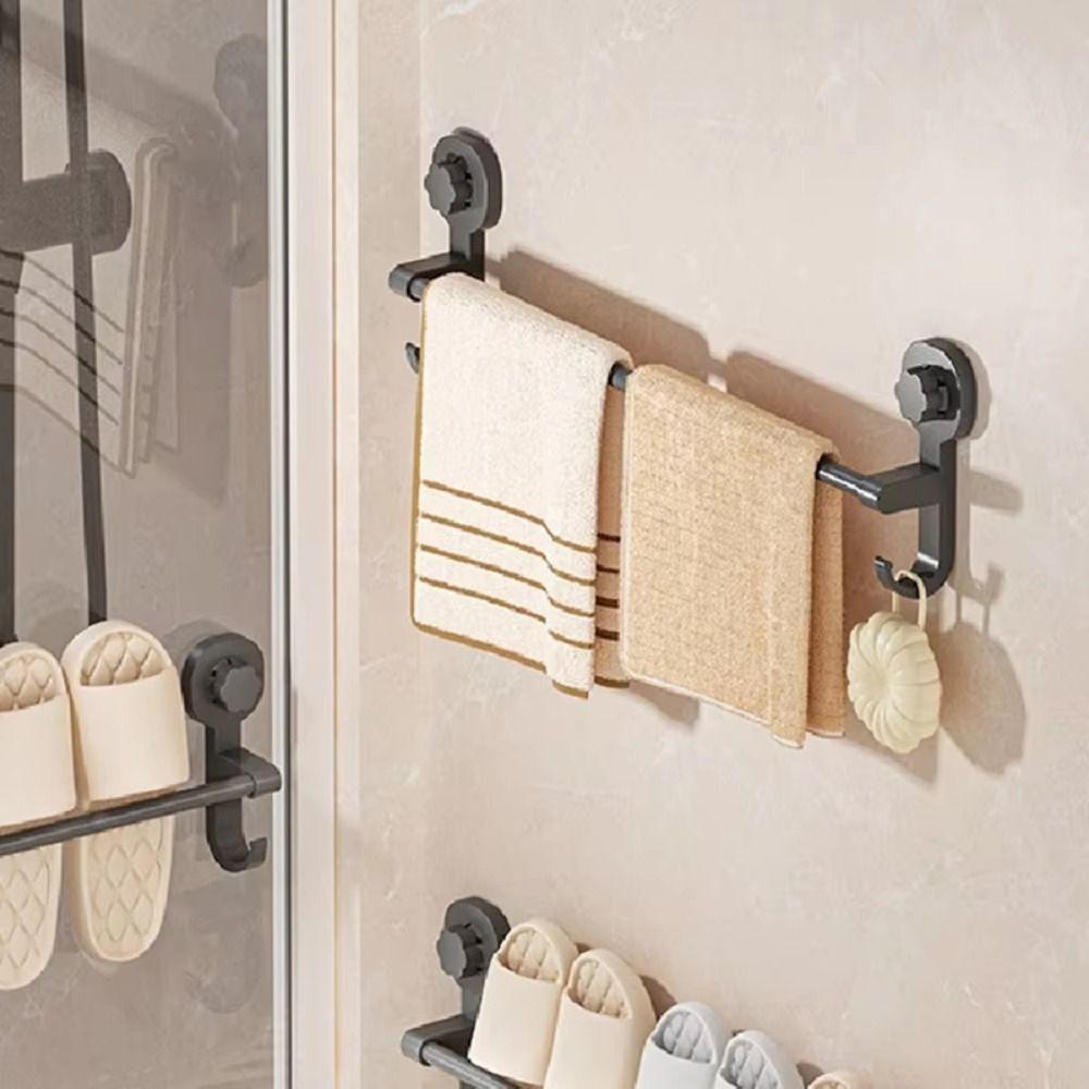 Punching-Free Suction Cup Towel Holder Wall-mounted Bathroom Towel Rod Shower Slipper Rack Kitchen