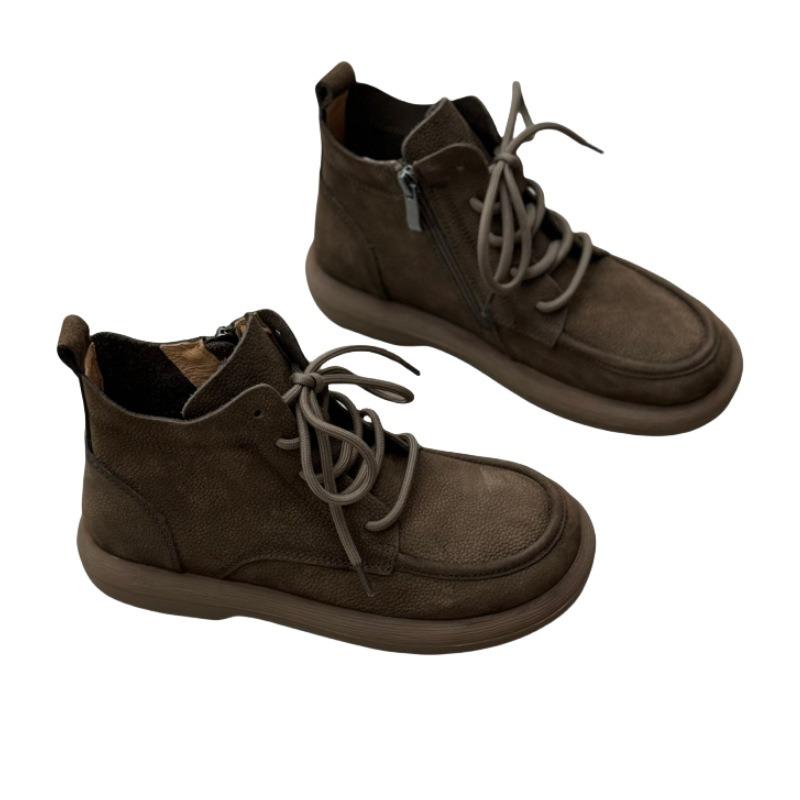 Короткие ботинки из натуральной кожи с круглым носком и плоским дном, повседневные ботинки Martin из мягкой коровьей кожи