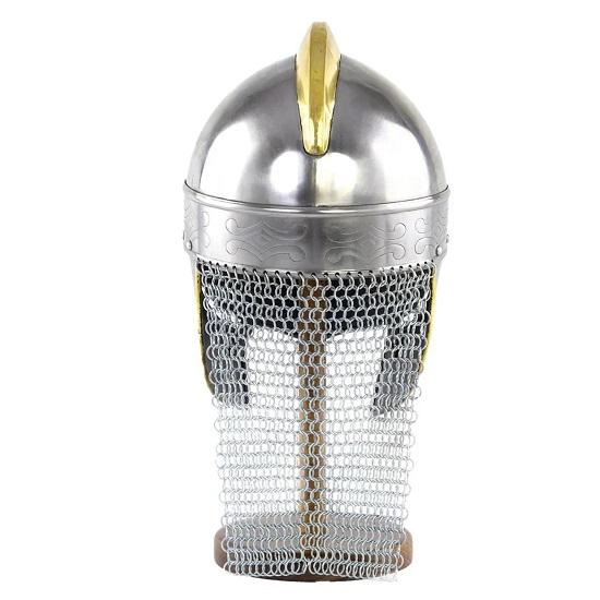 Viking Wolf Armor Helmet Silver Gold Medieval Metal Knight Helmets With Brass Accents Chainmail Wearable For Adult