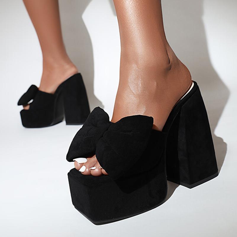 Женские сандалии из искусственной кожи на платформе, на очень высоком каблуке, с открытым носком и бантом, пикантные вечерние летние туфли, черный, зеленый, леопардовый, 35-43