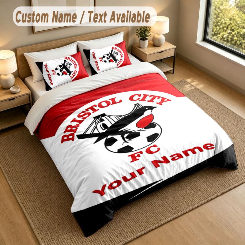 Bedding Set 1 Duvet Cover 2 Pillowcases Bristol City Print Soft Bed Linen Bedroom Decor