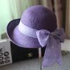 Ribbon Bowknot Decor Straw Hat Round Dome Solid Color Folding Women Big Brim Sunscreen Travel Hat Fashion Accessories