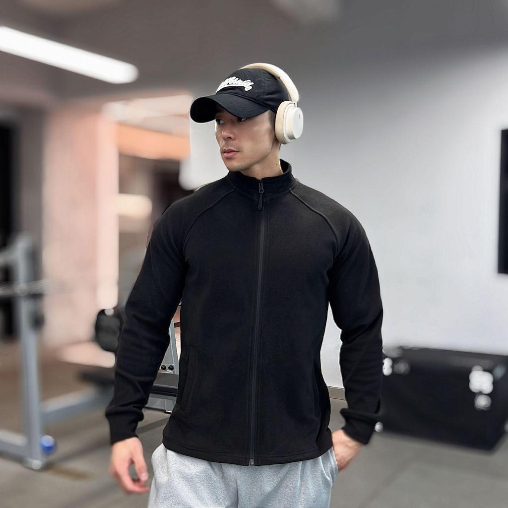 Мужской Тяжелый Двусторонний Теплосберегающий Приталенный Базовый Слой на Молнии с Длинным Рукавом Высокой Эластичности для Фитнеса Осень/Зима.