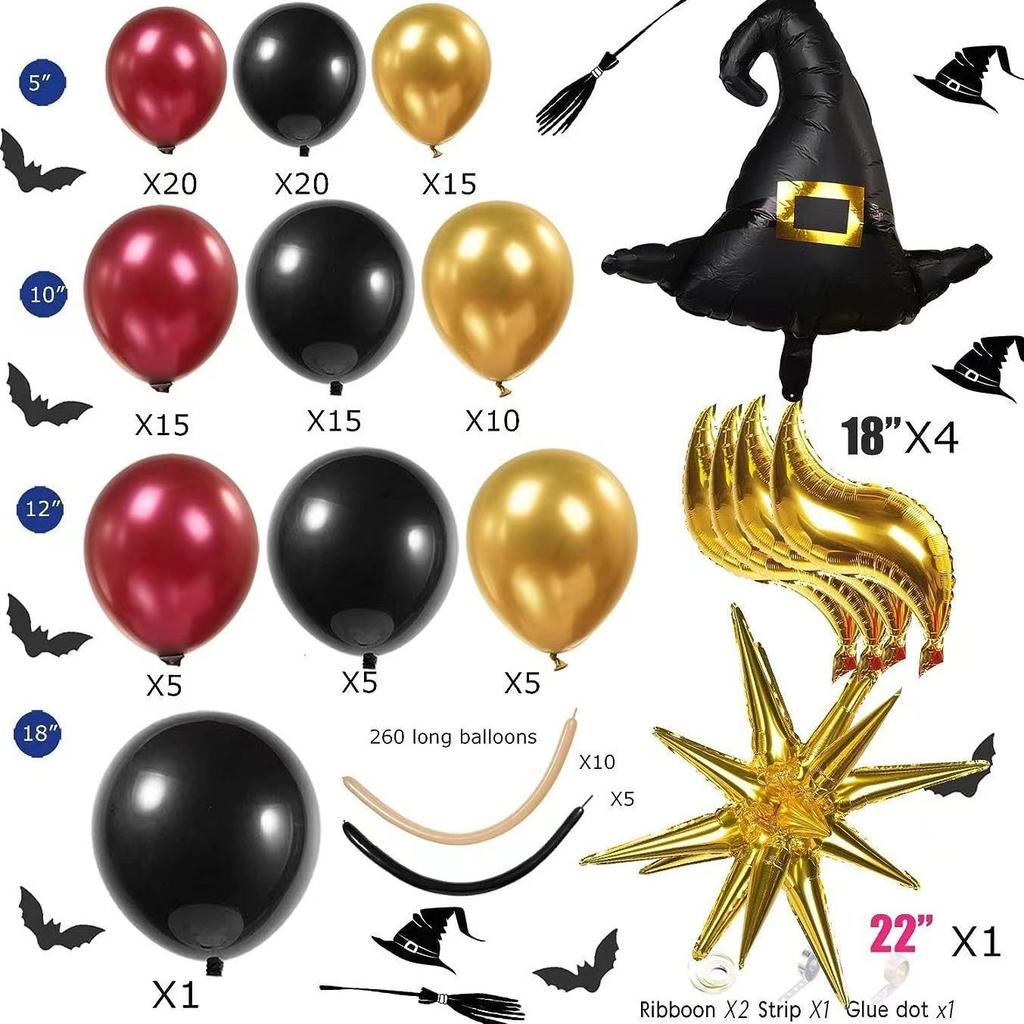 Набор воздушных шаров в виде венка для школы магии и волшебства, бордовый, черный, золотой, шляпа, тематика Гарри Поттера, день рождения