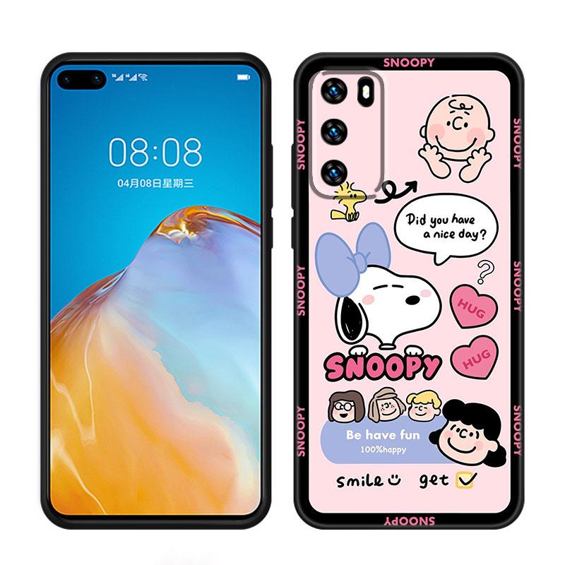 Мультяшный Каваи Снупи Черный Чехол для Телефона Для Huawei P10 P20 P30 P40 Lite P50 P60 Art P50E P Smart Z 2018 2020 2021 Pro 2019