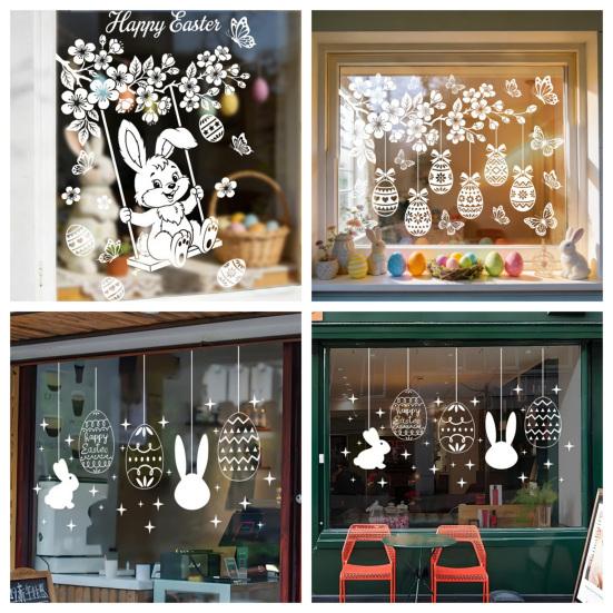 Glass Sticker Static Window Film Peel Stick No Glue Privacy Window Film Easter Bunny Egg Design Easy Remove Bubble-Free Decorative Window Film