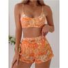 2025 Print Three Piece Bikini High Waist Shorts Swimsuit Women Swimwear Female Bather Bathing Swimming Swim Suit Beachwear