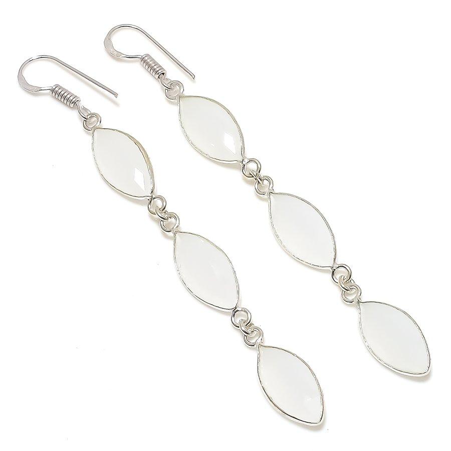 Chalcedony Handmade 925 Sterling Silver Jewelry Earring 3.31" L4t05