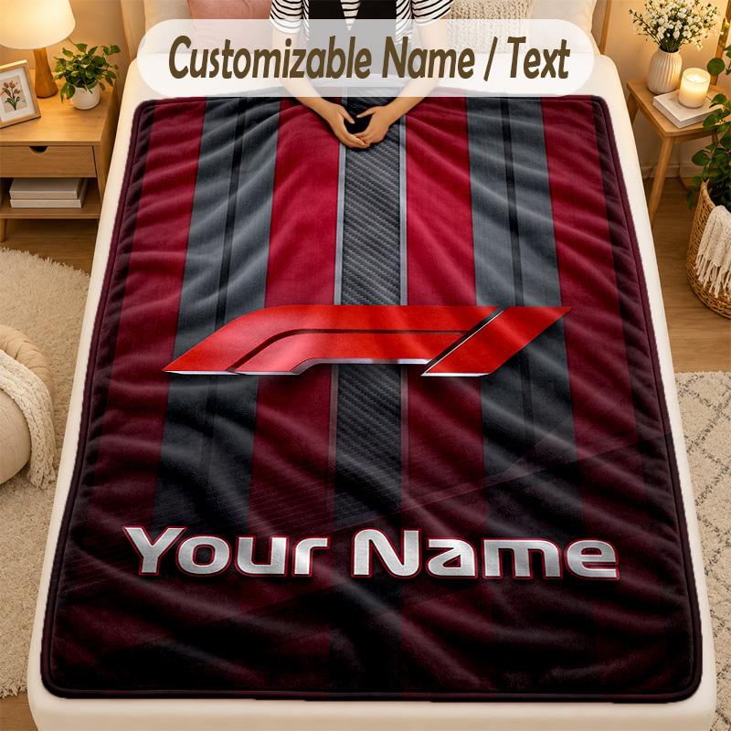 Flannel BlanketF1 Custom Name Text Personalized Soft Warm Throw Blanket Home Decor Gift