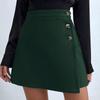 Women Button High Waist Chamois Solid Color A Line Package Hip Mini Skirt