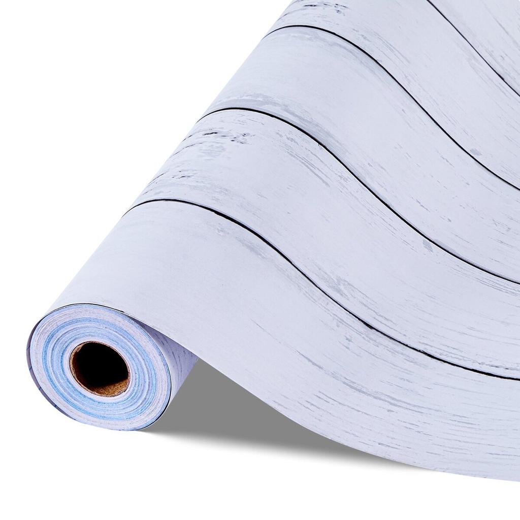 Peel and Stick Wallpaper, 45cm x 12m Contact Paper White Wood Textured Waterpoof Self Adhesive, Easy to Clean & Peel Wall Decorative Vinyl Roll for