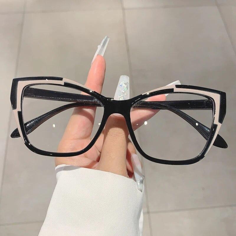 KAMMPT Oversized Cat Eye Women Glasses 2024 Fashion Ultralight Blue Light Blocking Eyewear New Original Computer Spectacles