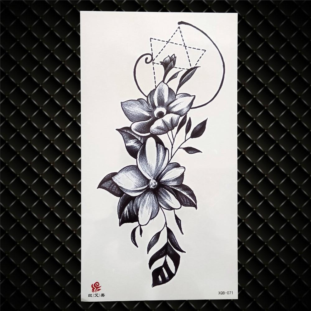Временная татуировка с цветком ромашки для девушки, сексуальная, настоящая или ложная татуировка, наклейка, большой черный цветок пиона, водонепроницаемая татуировка