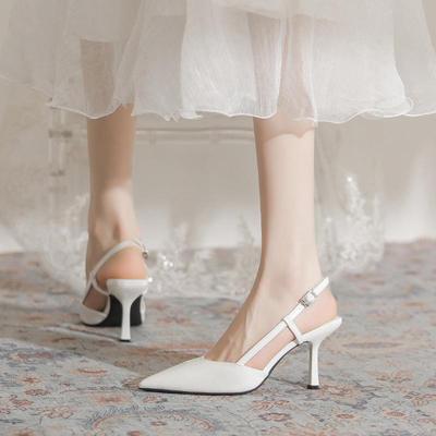 8369-5 Женские туфли на шпильках с закрытым носком - Лето 2023 Лакированные кожаные сандалии с острым носком