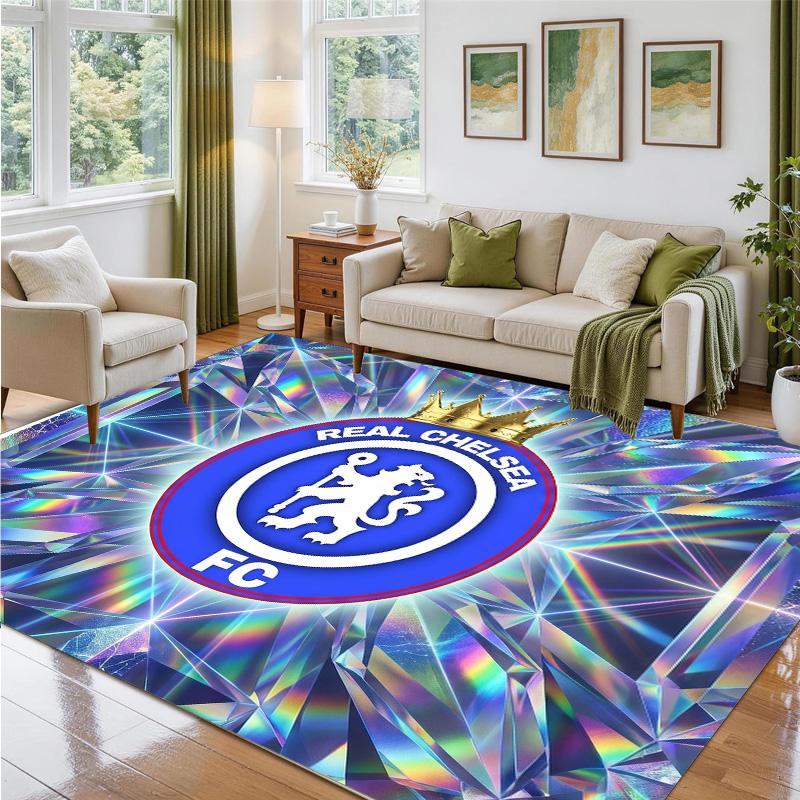 Chelsea FC Design Crystal Velvet Rug Soft Decorative Mat for Bedroom Entrance
