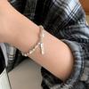 Elise 925 Silver Point Pearl Charm Silver Ball Pendant Bracelet F30