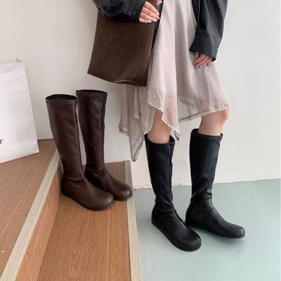 2025 осень и зима новая круглая голова внутренний наклон каблук высокое голенище тонкие мягкая подошва закрывающие стопу универсальные до колена рыцарские женские сапоги