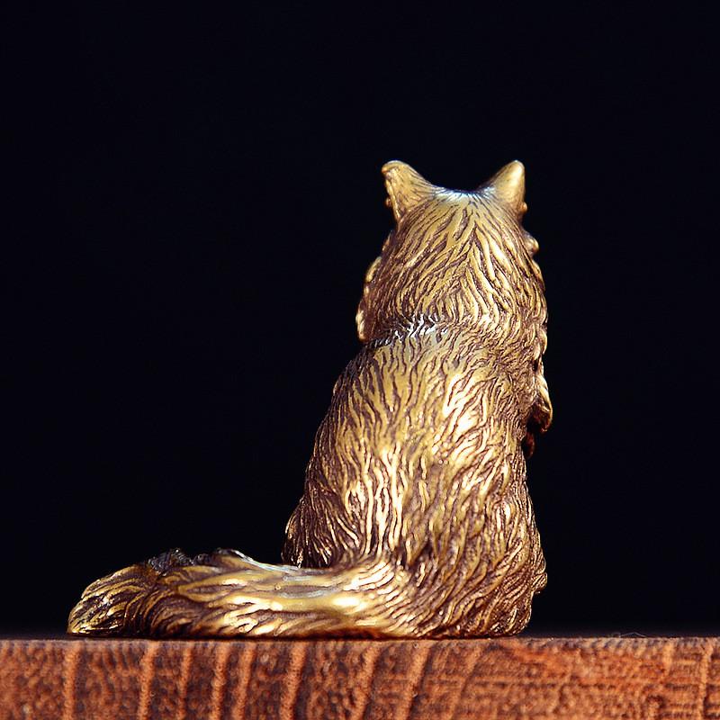 Brass Cat Sculpture Vintage Antique-Style Desktop Decor Animal Figurine Home Office Ornament