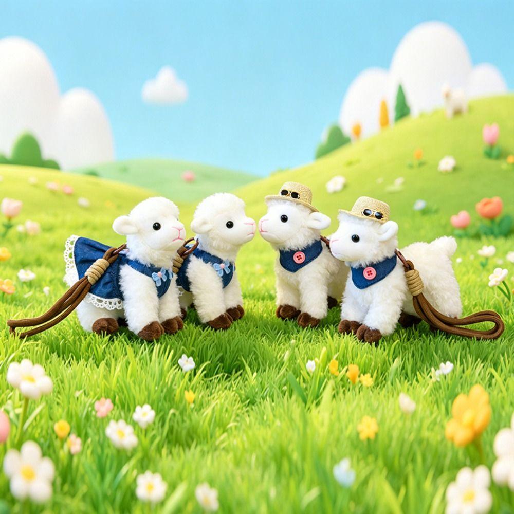 Kawaii Xinjiang Baby Lamb Doll PP Cotton Sheep Plush Keychain Standing Lamb Pendant Car Pendant