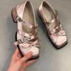 Fashion Summer Square Heel Shoes Women's Fashion Square Head Shallow Cut Satin Butterfly Knot Rivets Metal Buckle Non-slip Kitten Heels