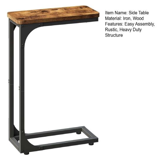 Narrow C-Shaped End Table Slim Couch Side Table Small Space Living Room Bedroom Rustic Slide Under Sofa Bed Skinny Snack TV Tray Table