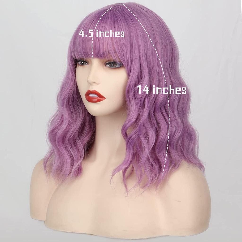 MISSQUEEN Женский натуральный волнистый парик до плеч с челкой, фиолетовый волнистый парик из синтетического волокна для Хэллоуина, косплея, вечеринки