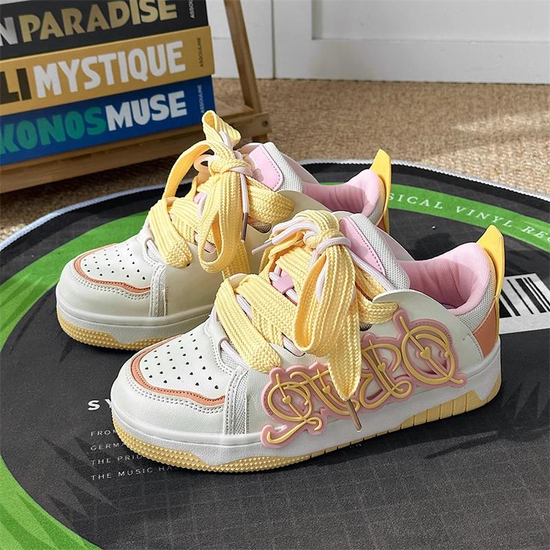 New Autumn and Winter Women's Casual Versatile Low Top Thick Sole Board Shoes Couple Outdoor Leather Sports Shoes Size35-44