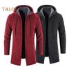 Men Knitting Coat Hooded Drawstring Long Sleeve Solid Color Jacket Zipper Placket Mid-length Warm Winter Jacket