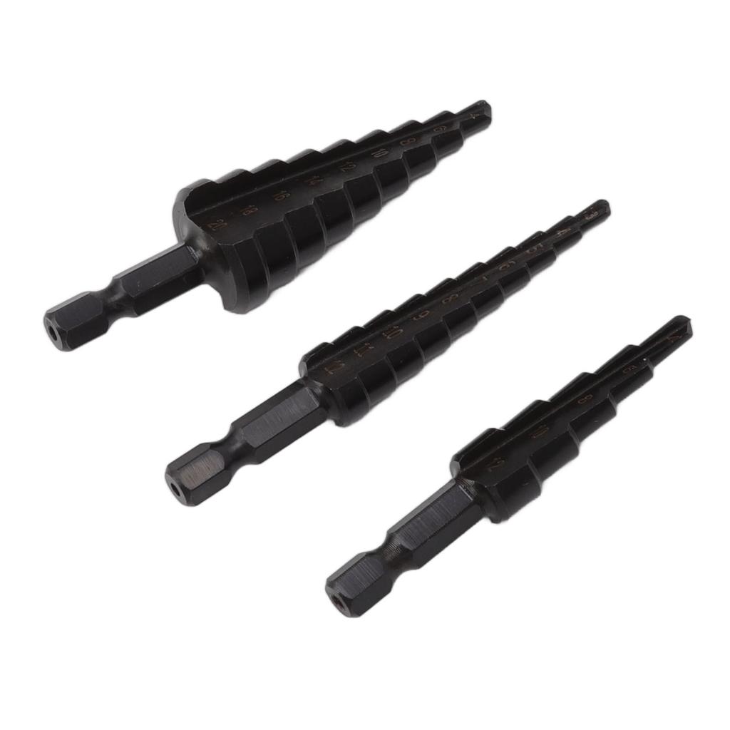 3Pcs High Speed Steel Step Drill Bit Set Hex Handle Step Drill Bit for Metal Wood Insulation Plate