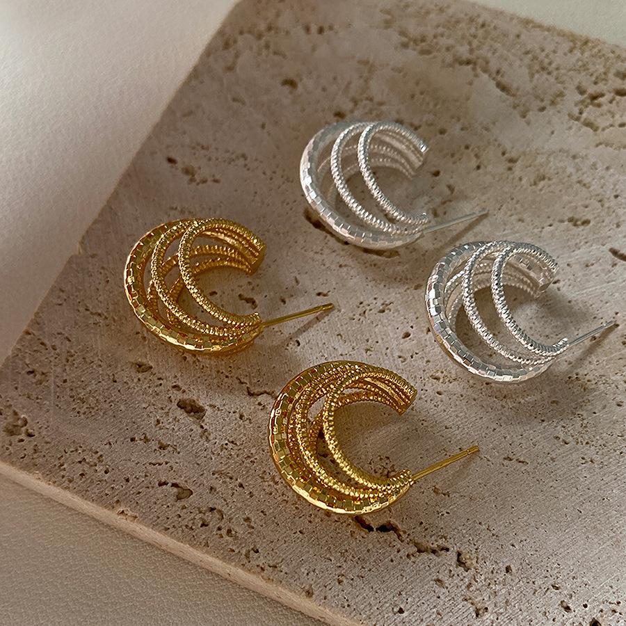 Wrapped Multi-layer C-shaped Earrings, Simple Personalized Design Earrings, Fashionable and Cold Wind Earrings, Niche and High-end Sense