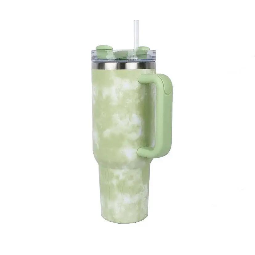 Нержавеющая сталь Tie Dye Термальная бутылка для воды Кофейная соломенная чашка 40 унций Стакан с ручкой Посуда для напитков Дорожная автомобильная кружка Термос