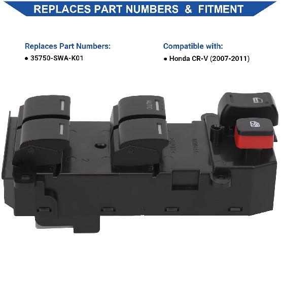 Obaee Master Window Switch Power Control Button Front Left Driver Side Compatible With 2007 2008 2009 2010 2011 Honda CR-V Replacement OEM