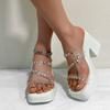 Fashion High-heeled Rhinester Transparent Line with Slippers Women 2024 Summer New Big Size 42 Waterproof Platform Platform Sandals Women