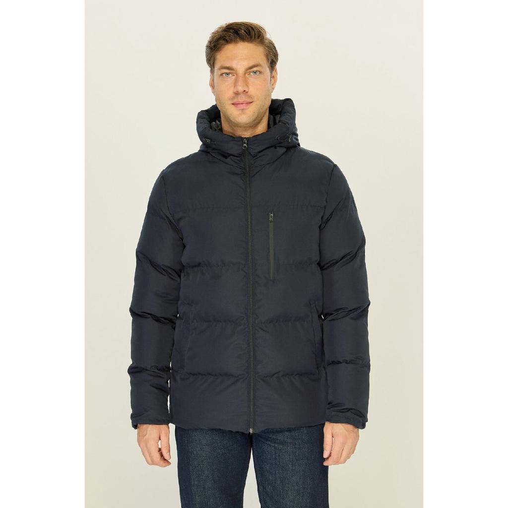 Мужское черное ветрозащитное стеганое зимнее пальто с капюшоном из волокна