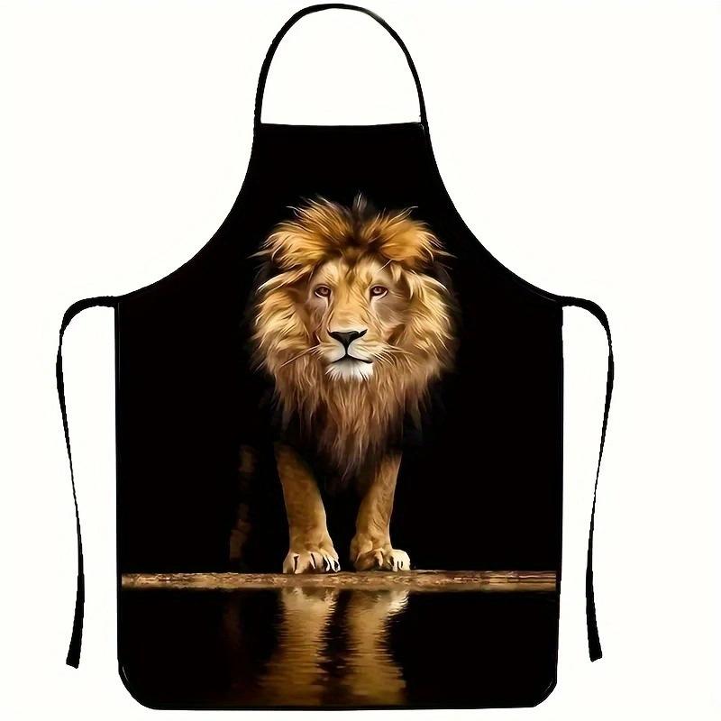 Lion Print Kitchen Apron Realistic Animal Pattern Chef Cooking Bibs Linen Waterproof BBQ Grill Uniform Multi Sizes