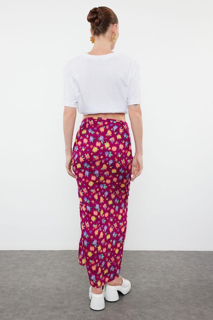 Women's Style Skirt Fuchsia Patterned Woven Skirt