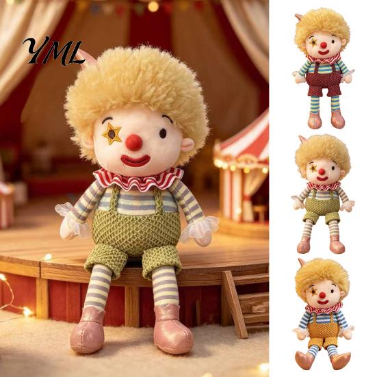 Stuffed Companion Doll Vintage Circus Clown Plush Toy, Soft Jester with Embroidered Face, Retro Decorative Figurine for Shelf, Cute Play Gift