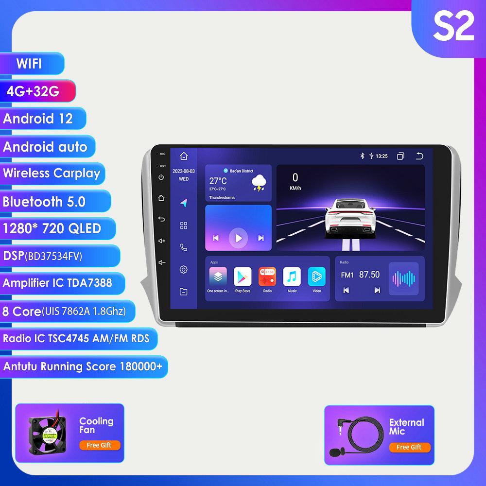 Автомобильный мультимедийный плеер Carplay 2 Din Android 12 для Peugeot 208 2008 Series 2012-2018 навигация GPS Авторадио Стерео DSP BT SWC DVR Cam Bluetooth DAB