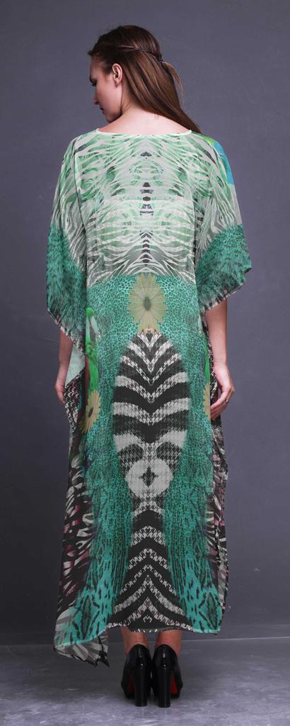 Phagun Floral & Animal Skin Womens Long Beach Kaftan Beachwear Bikini Coverup Maxi