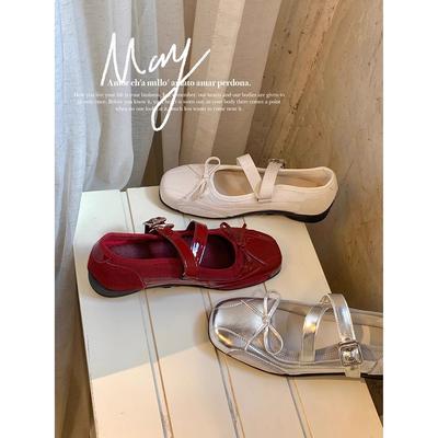 Версия из овчины~ Виноградная мать, та же девушка дышащая сетка вставка перекрестный ремешок квадратный носок бант платформа одинарная обувь женская