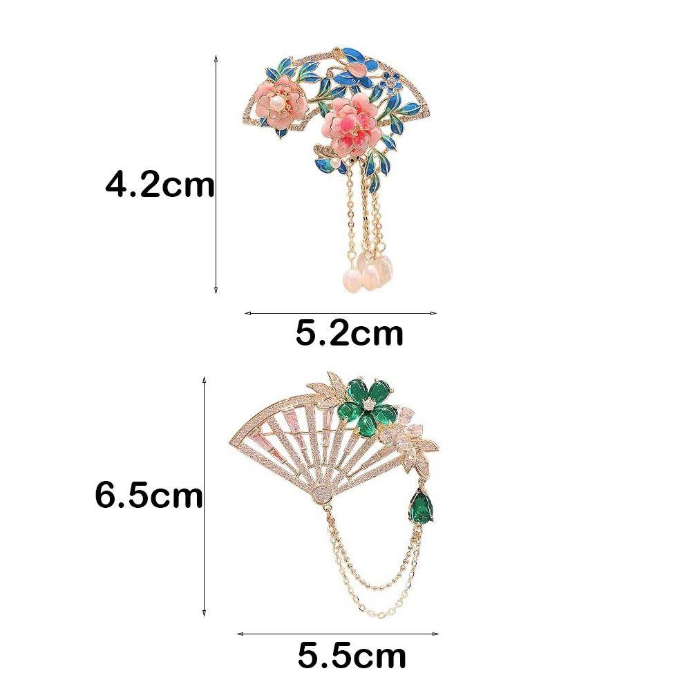 Anti-exposure Pink Peony Flower Brooch Chinese Style Tassel Fan Brooch Jewelry Accessories