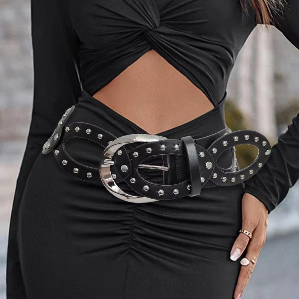 Hollow Out Cowgirl Waist Belt Elliptic Geometry Rivet Waist Belt Dress Decoration