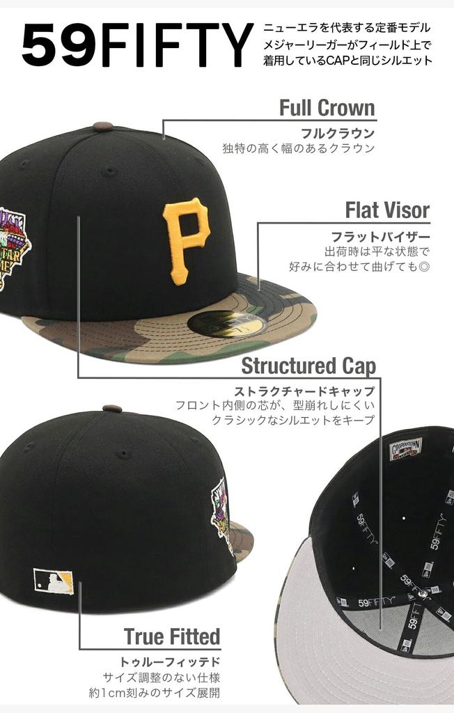 New Era Кепка 59FIFTY Питтсбург Пайрэтс с боковым патчем, двухцветная, козырек Woodland Camo, эксклюзив MLB Onspotz, Черная, 7 3/8
