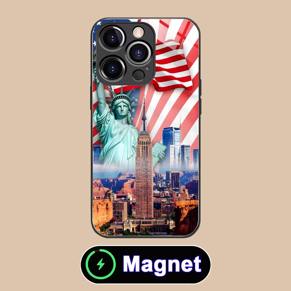 США Флаг Америки Стеклянный Чехол для Мобильного Телефона MagSafe для iPhone 17 16 15 14 13 12 11 Air Pro Max Plus Mini Цветной Чехол