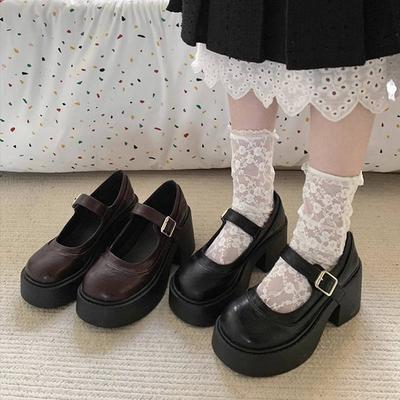 Коричневые ретро французские туфли на высокой платформе, женские новые осенние туфли на толстом каблуке Мэри Джейн с открытым верхом